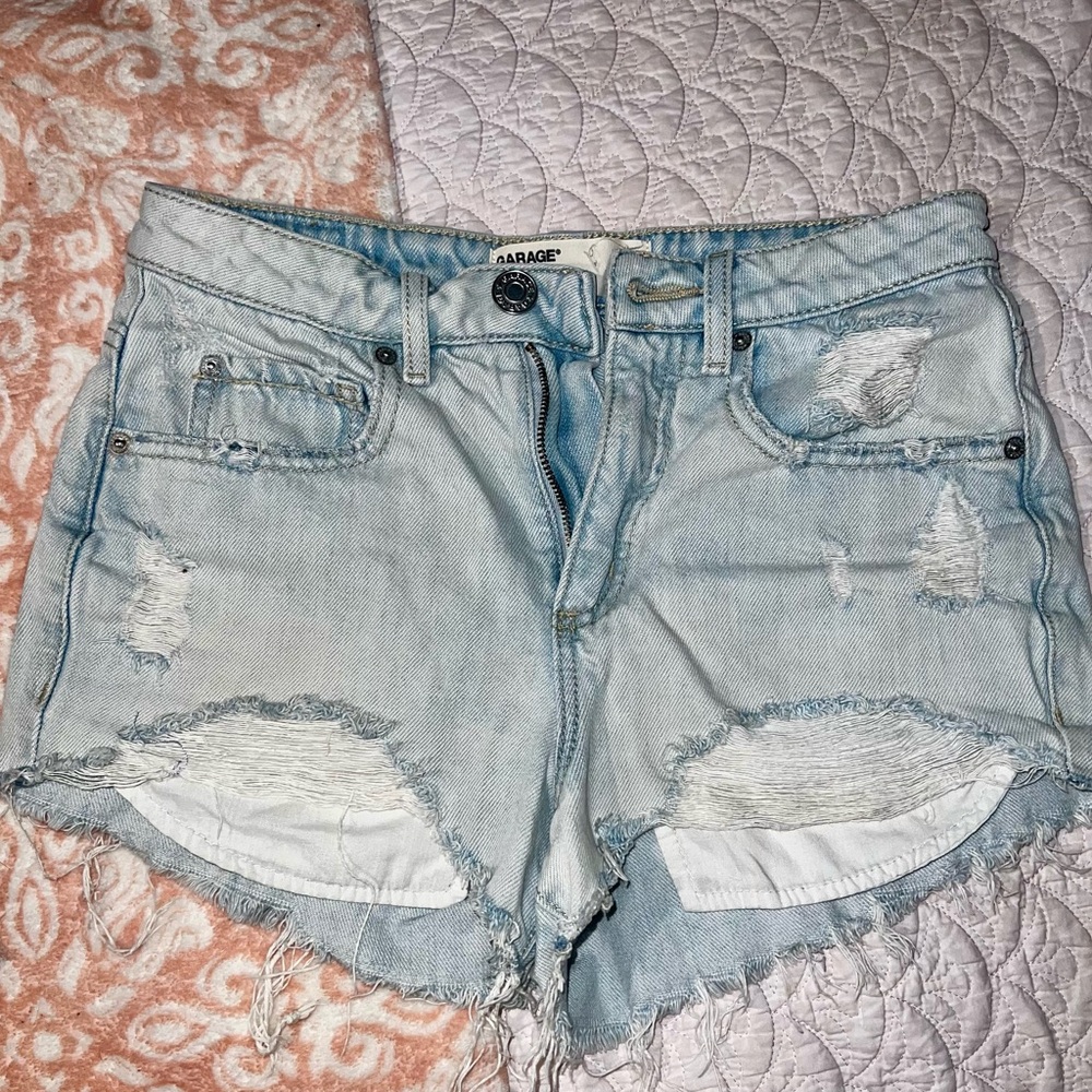 Garage Light Wash Distressed Denim Shorts